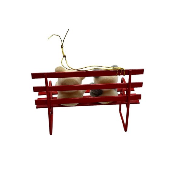 Vintage Avon Teddy Bear Metal Ornament Teddies On A Red Bench - Picture 5 of 6
